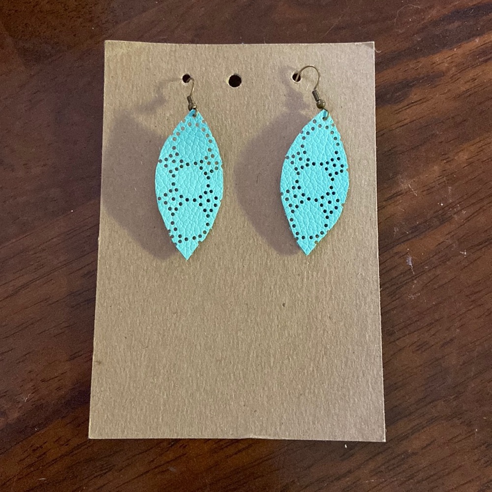 Teal leather earrings